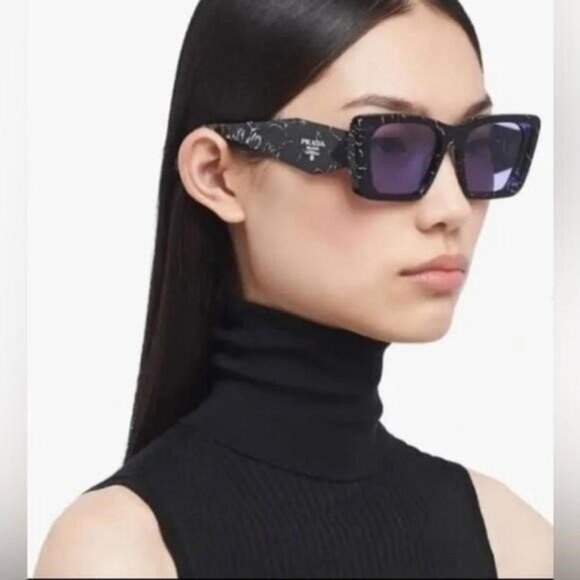 Authentic- New - PRADA Oversized Woman Sunglasses 0PR 08YS Havana Black/White - Picture 11 of 11